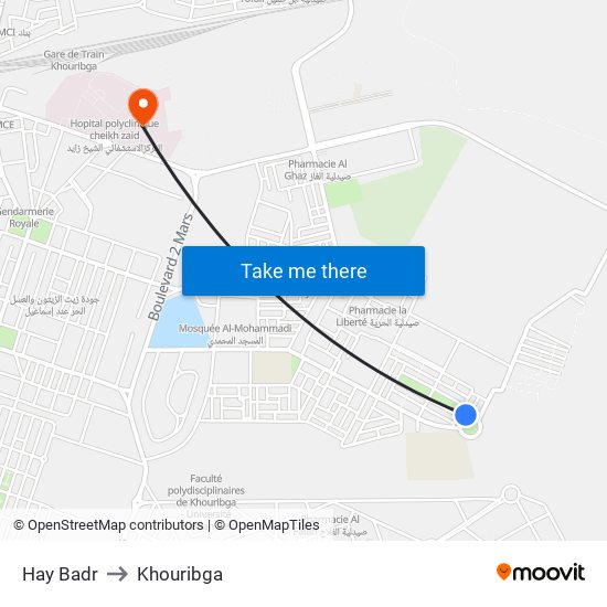 Hay Badr to Khouribga map