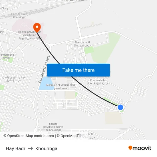 Hay Badr to Khouribga map