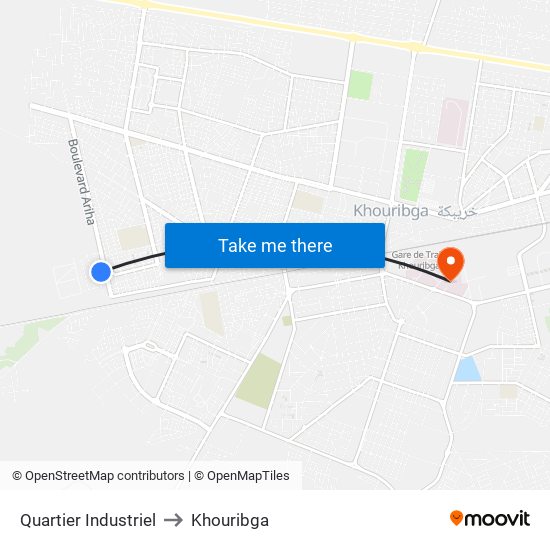 Quartier Industriel to Khouribga map