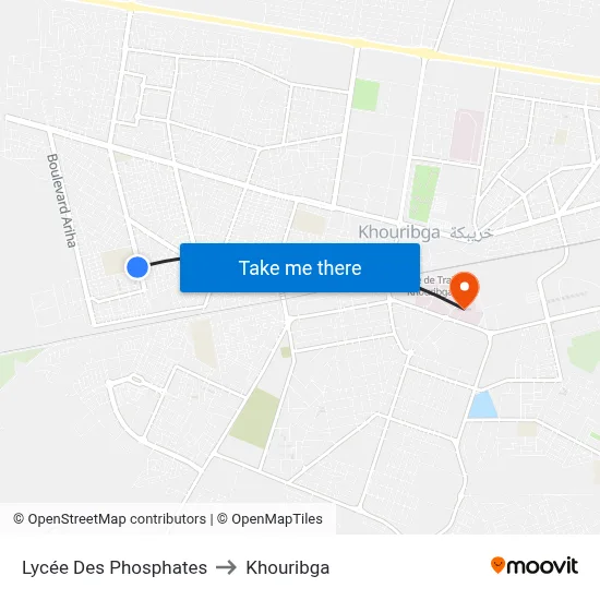 Lycée Des Phosphates to Khouribga map