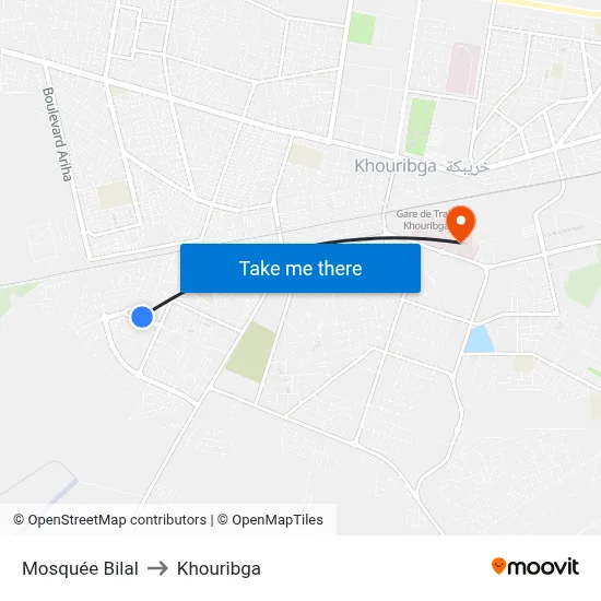 Bilal Mosque to Khouribga map