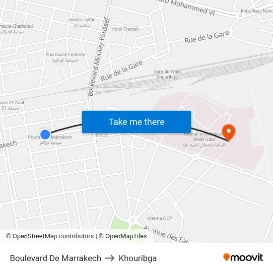 Boulevard De Marrakech to Khouribga map