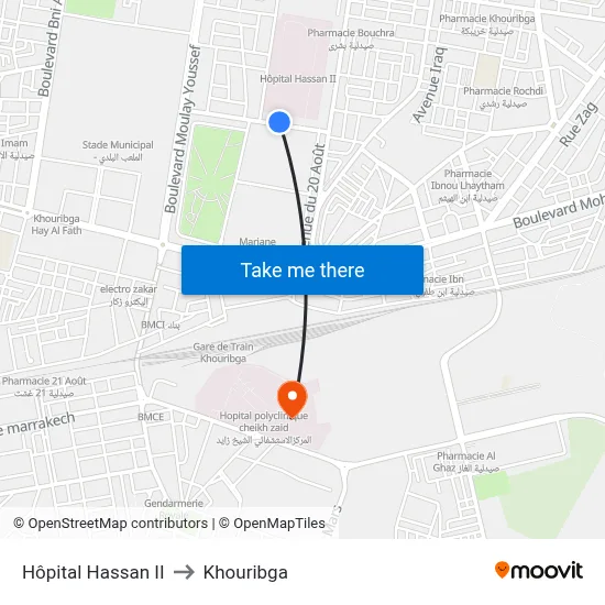 Hôpital Hassan II to Khouribga map
