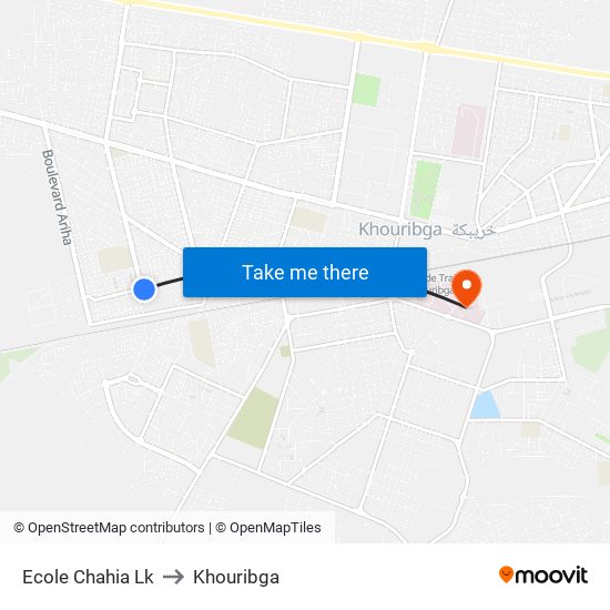 Ecole Chahia Lk to Khouribga map