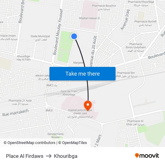 Place Al Firdaws to Khouribga map