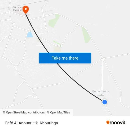 Al Anouar Café to Khouribga map