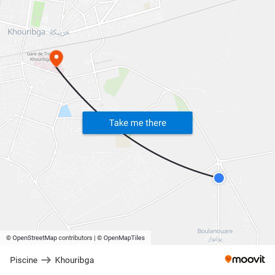 Piscine to Khouribga map