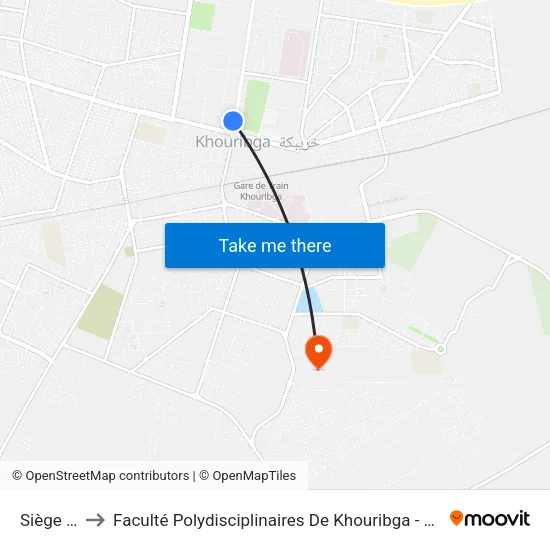 Siège Cnss to Faculté Polydisciplinaires De Khouribga - Université Hassan 1er map