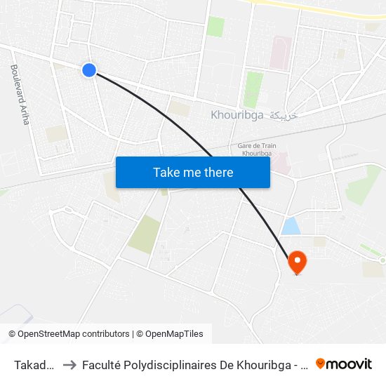 Takaddoum to Faculté Polydisciplinaires De Khouribga - Université Hassan 1er map