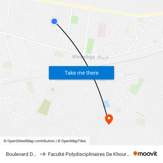 Boulevard Du 11 Janvier to Faculté Polydisciplinaires De Khouribga - Université Hassan 1er map