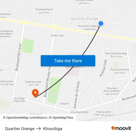 Quartier Orange to Khouribga map