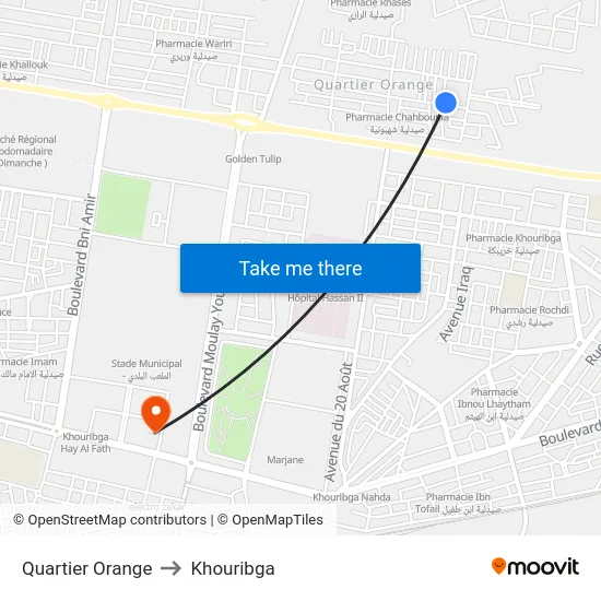 Quartier Orange to Khouribga map