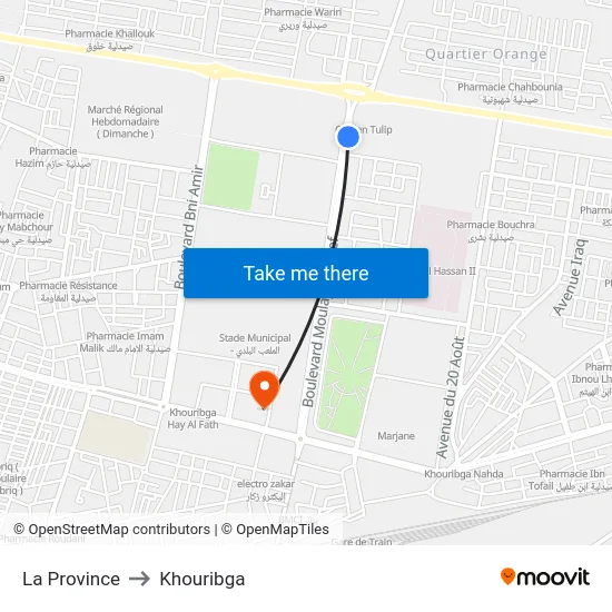 La Province to Khouribga map