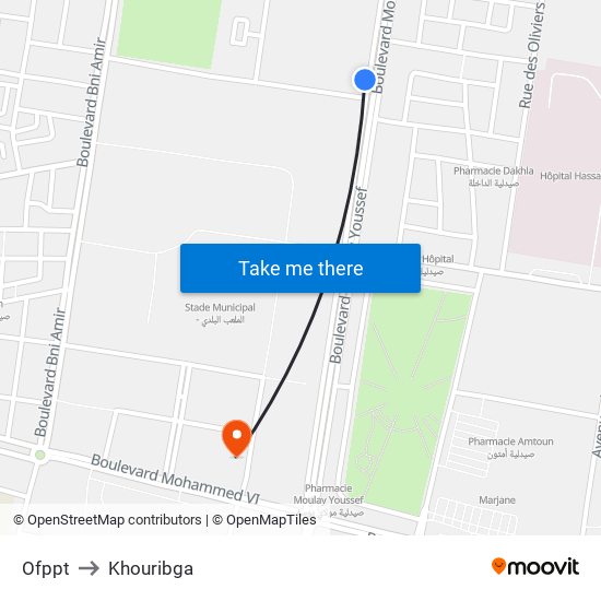 Ofppt to Khouribga map