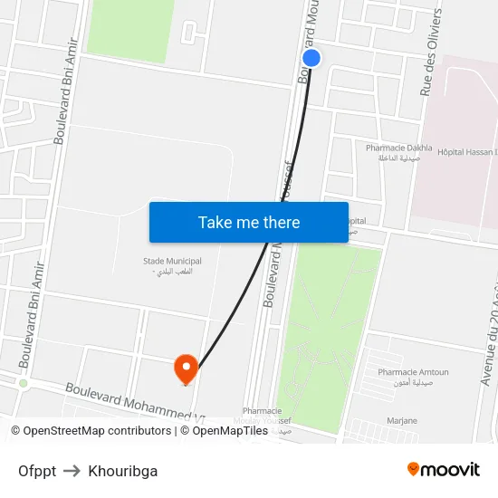 Ofppt to Khouribga map