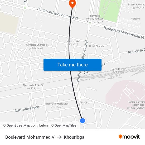 Boulevard Mohammed V to Khouribga map