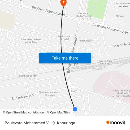 Boulevard Mohammed V to Khouribga map