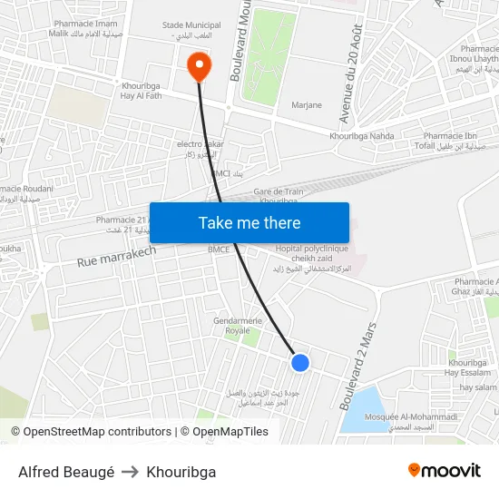 Alfred Beaugé to Khouribga map