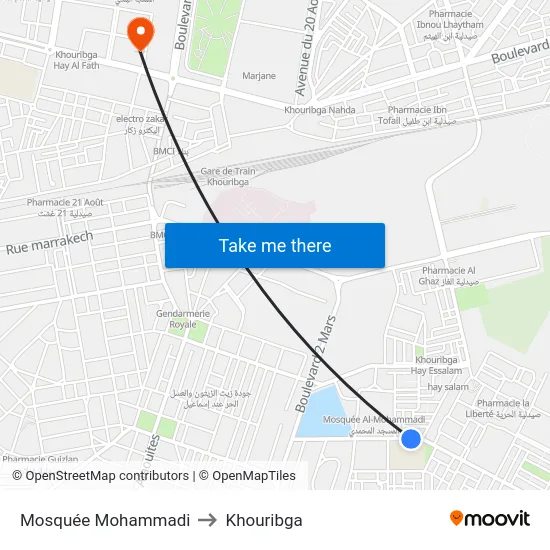 Mosquée Mohammadi to Khouribga map