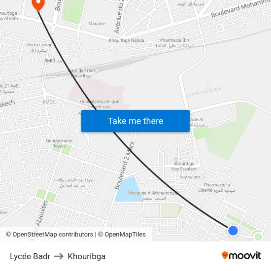 Lycée Badr to Khouribga map