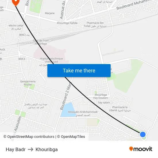 Hay Badr to Khouribga map