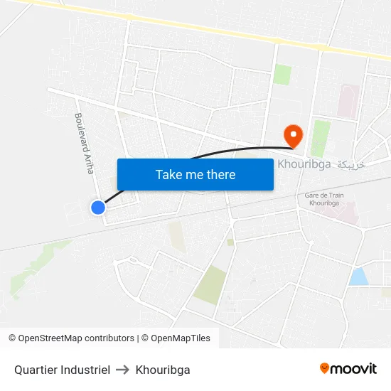 Quartier Industriel to Khouribga map