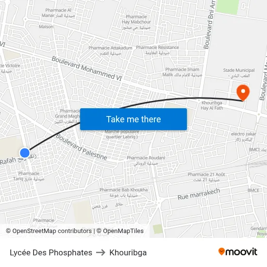 Lycée Des Phosphates to Khouribga map