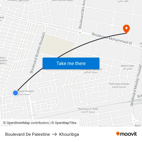 Palestine Boulevard to Khouribga map