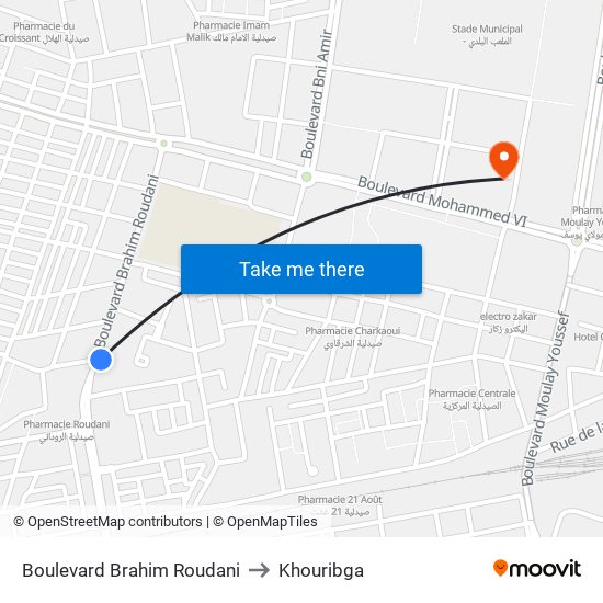 Boulevard Brahim Roudani to Khouribga map