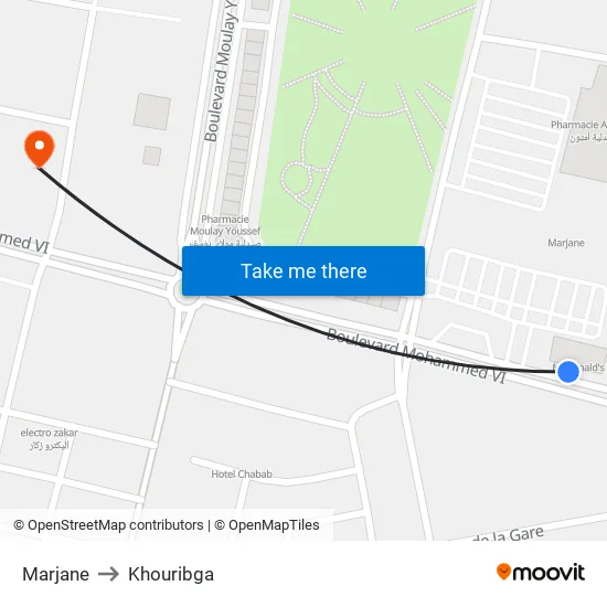 Marjane to Khouribga map