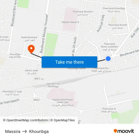 Massira to Khouribga map