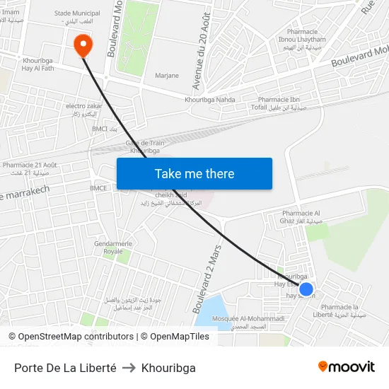 Freedom Gate to Khouribga map