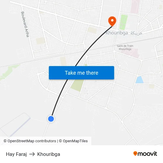 Hay Faraj to Khouribga map