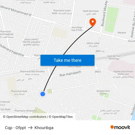 CQP - OFPPT to Khouribga map