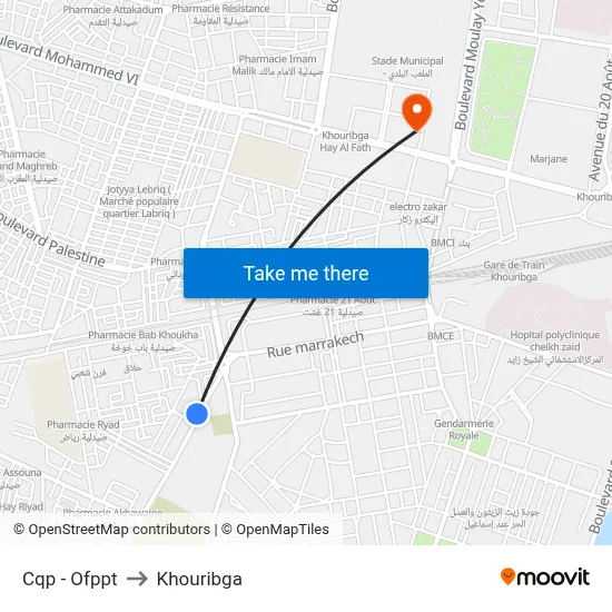 CQP - OFPPT to Khouribga map