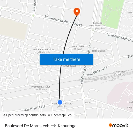 Boulevard De Marrakech to Khouribga map