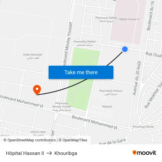Hôpital Hassan II to Khouribga map