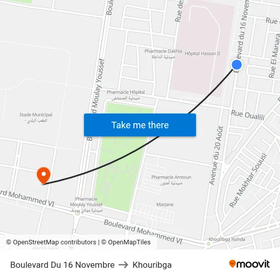 Boulevard Du 16 Novembre to Khouribga map