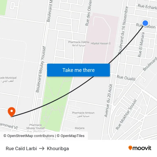 Rue Caïd Larbi to Khouribga map