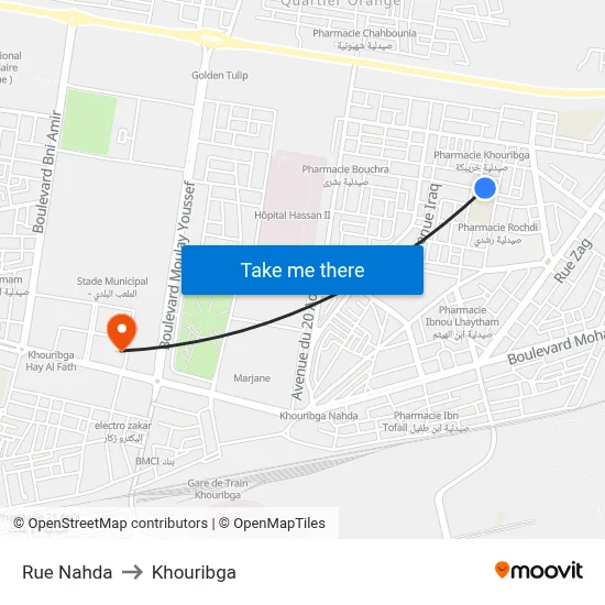 Nahda Street to Khouribga map