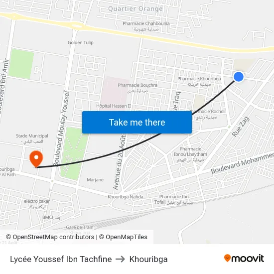 Lycée Youssef Ibn Tachfine to Khouribga map