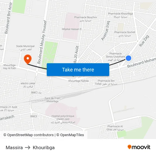 Massira to Khouribga map