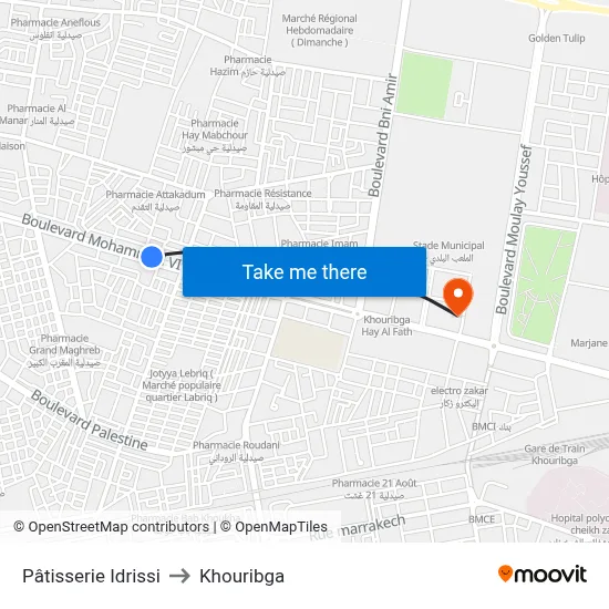 Idrissi Pastry Shop to Khouribga map