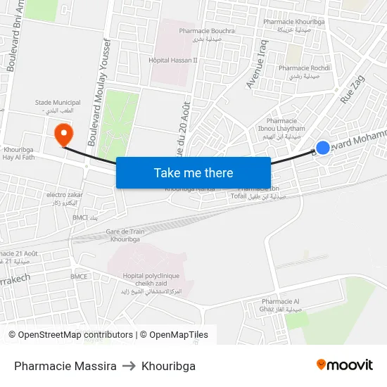 Pharmacie Massira to Khouribga map