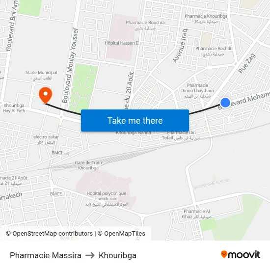 Massira Pharmacy to Khouribga map