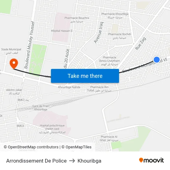 Police District to Khouribga map