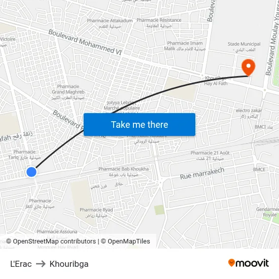 ERAC to Khouribga map