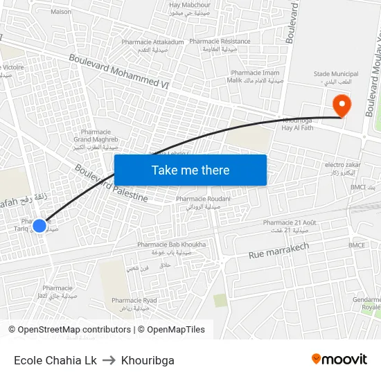 Ecole Chahia Lk to Khouribga map