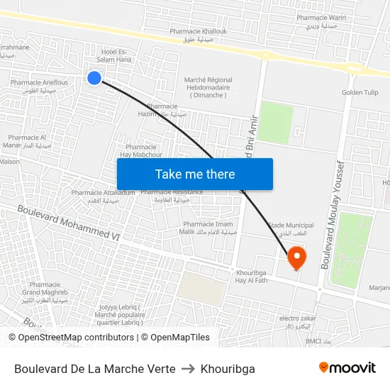 Green March Boulevard to Khouribga map