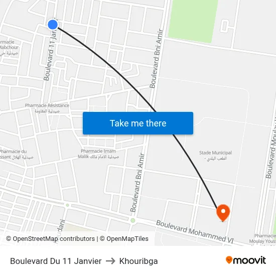 11 January Boulevard to Khouribga map